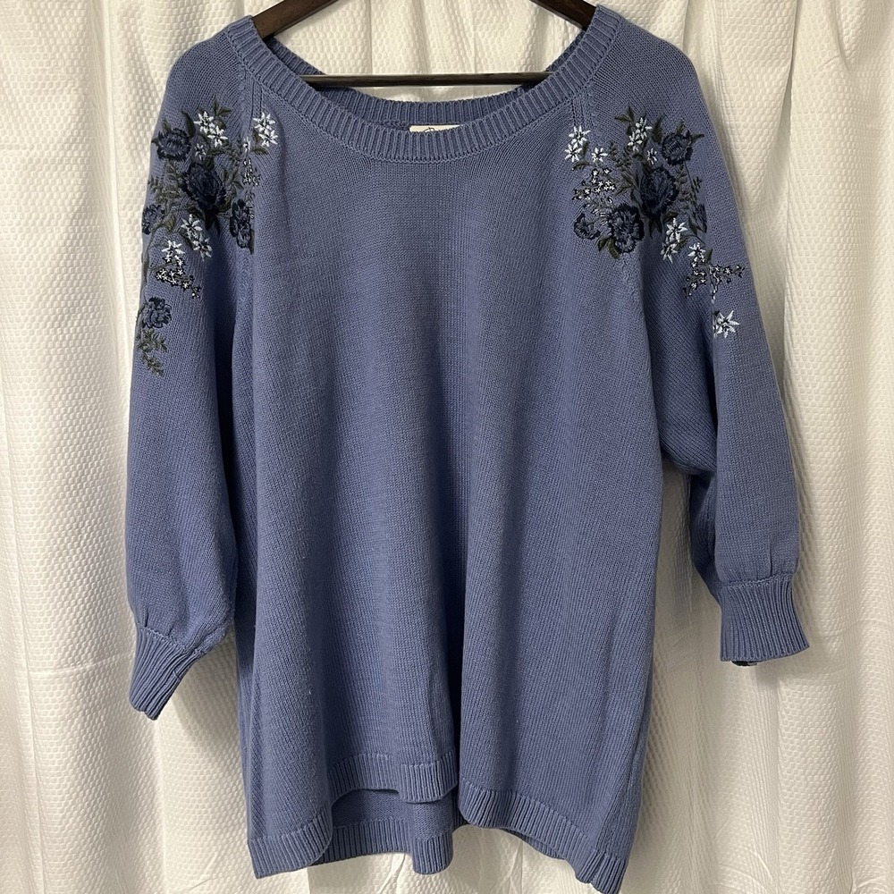 NWOT Pioneer Woman Cornflower Blue Embroidered Sweater CottageCore GrannyCore XL